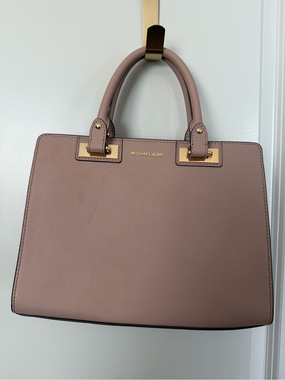 Michael Kors Mauve Saffiano Leather Satchel with Gold Hardware
